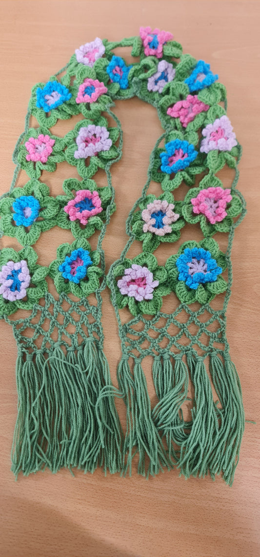 Boho Granny "Flower Square" Crochet Scarf