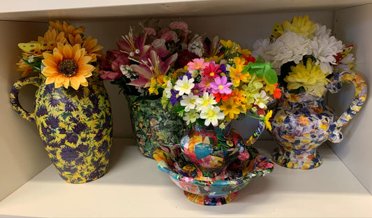 Colourful Decoupage Vases and Jugs