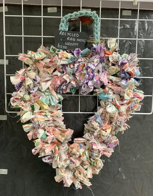 Recycled Rag Heart Wreath