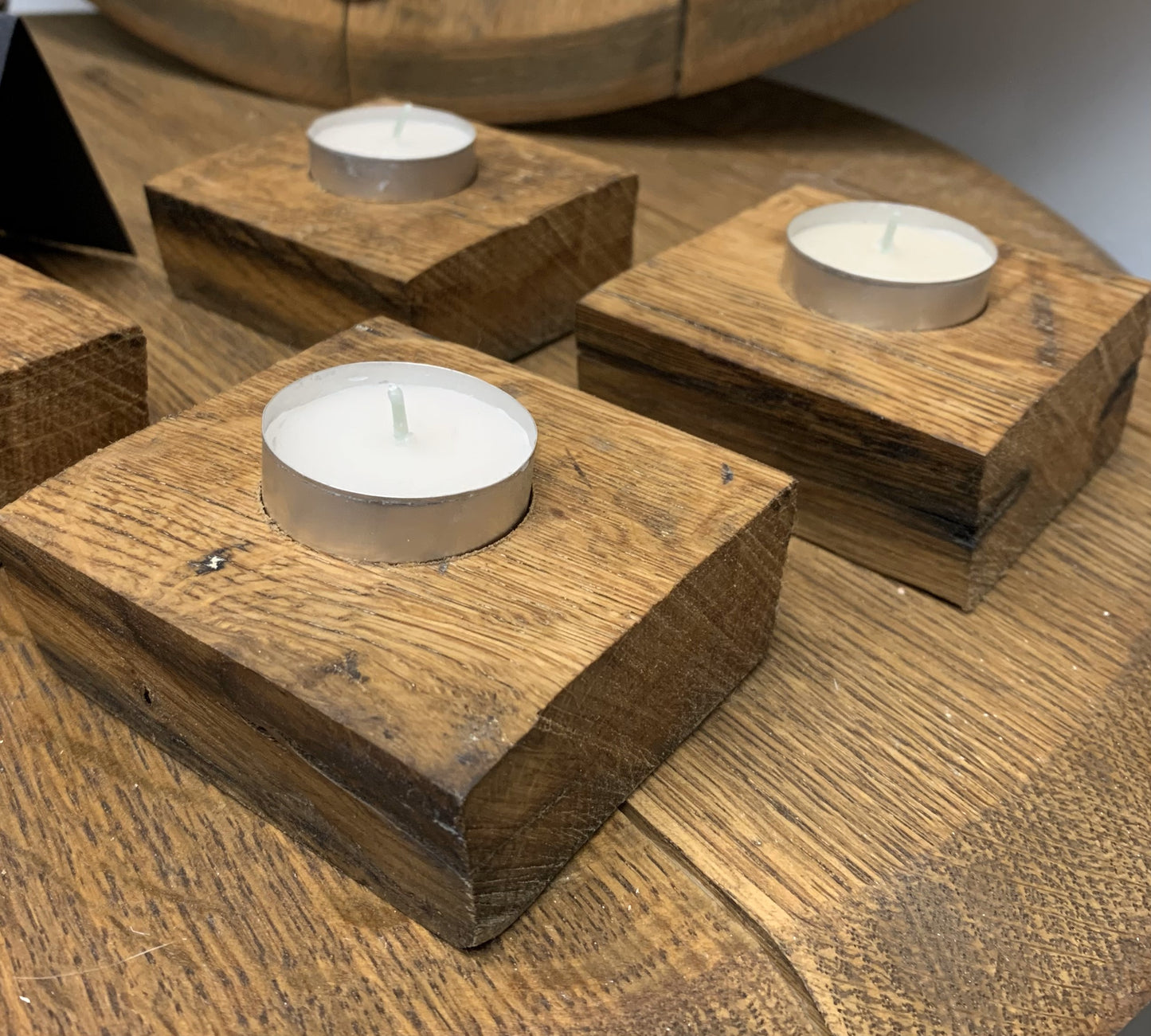 Recycled Whiskey Barrel Tea Light Coasters