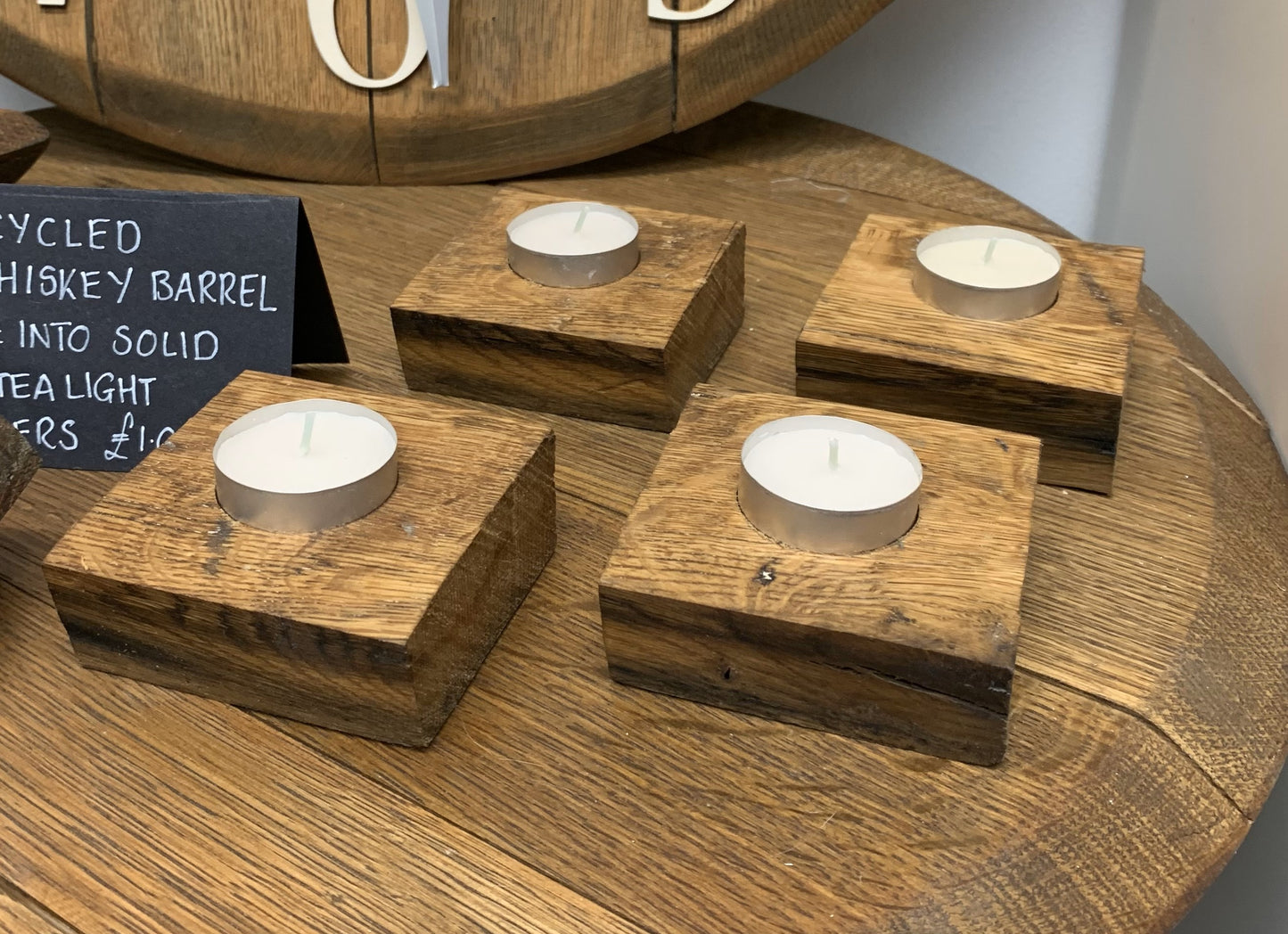 Recycled Whiskey Barrel Tea Light Coasters